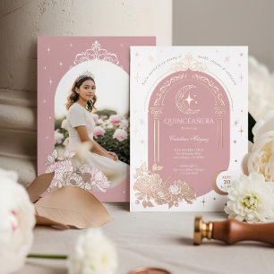 Invitation En Aluminium Floral Céleste Lune étoile Tiara Quinceanera Photo