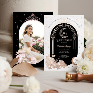 Invitation En Aluminium Floral Céleste Lune étoile Tiara Quinceanera Photo
