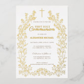 Invitation En Aluminium Floral Cross First Holy Communion Religious (Recto)