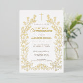 Invitation En Aluminium Floral Cross First Holy Communion Religious (Debout devant)