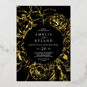 Invitation En Aluminium Floral doré | Gold Foil Black Mariage Décontracté (Recto)