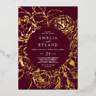 Invitation En Aluminium Floral doré   Gold Foil Bourgogne Mariage Décontra