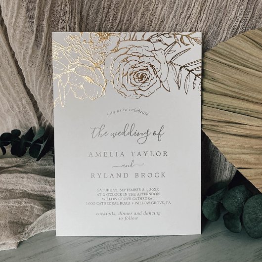 Invitation En Aluminium Floral doré | Gold Foil Cream Le Mariage de