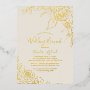 Invitation En Aluminium Floral doré Gold Foil et crème Mariage Brunch