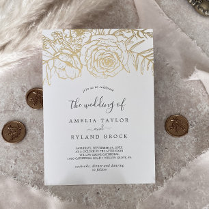 Invitation En Aluminium Floral doré Gold Foil Le Mariage de