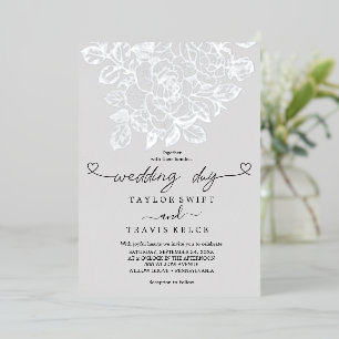 Invitation En Aluminium Floral doré   Jour de mariage gris argenté Foil