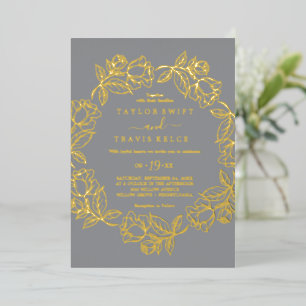 Invitation En Aluminium Floral doré Mariage Décontracté Gold Foil