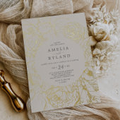 Invitation En Aluminium Floral doré | Mariage Décontracté Gold Foil Cream