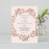 Invitation En Aluminium Floral doré | Rose Mariage de flush Gold Foil (Debout devant)