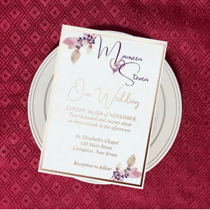 Invitation En Aluminium Floral Elegant Mariage blanc Rose or
