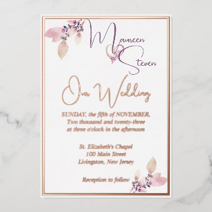 Invitation En Aluminium Floral Elegant Mariage blanc Rose or