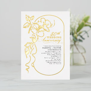 Invitation En Aluminium Floral Élégant Mariage moderne Anniversaire Or