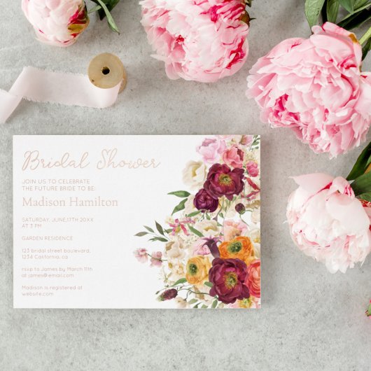 Invitation En Aluminium FLORAL Embrasser le mariage nuptiale de douche Inv