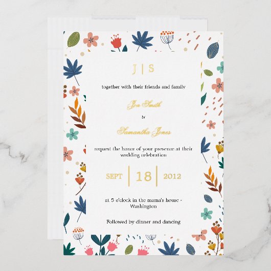 Invitation En Aluminium Floral fleur sauvage rustique (Enveloppe)