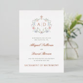 Invitation En Aluminium Floral Frame Monograms Catholic Wedding (Debout devant)