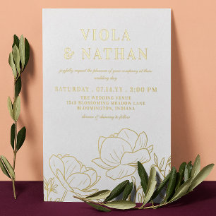 Invitation En Aluminium Floral Green Line Art White & Gold Mariage