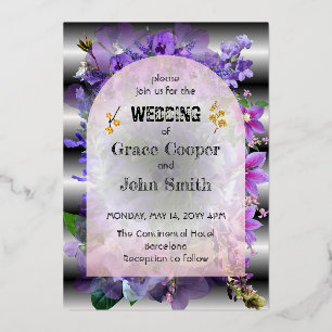 Invitation En Aluminium Floral mauve doux avec arrière - plan noir et blan
