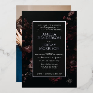 Invitation En Aluminium Floral Moody Bourgogne avec photo