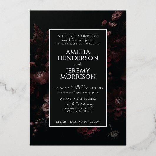 Invitation En Aluminium Floral Moody de Bourgogne (Recto)