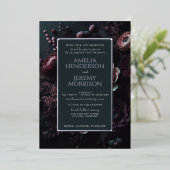 Invitation En Aluminium Floral Moody foncé avec détails (Debout devant)