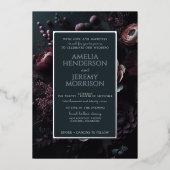 Invitation En Aluminium Floral Moody foncé avec photo (Recto)