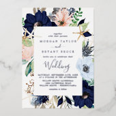 Invitation En Aluminium Floral nautique moderne | Mariage Silver Foil