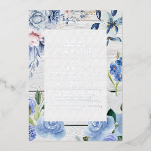 Invitation En Aluminium Floral nautique moderne   Mariage Silver Foil