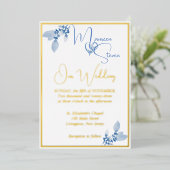 Invitation En Aluminium Floral Pastel Blue Mariage Gold (Debout devant)