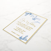 Invitation En Aluminium Floral Pastel Blue Mariage Gold (Rotation)