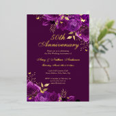 Invitation En Aluminium Floral Purple Gold 50e anniversaire Mariage (Debout devant)