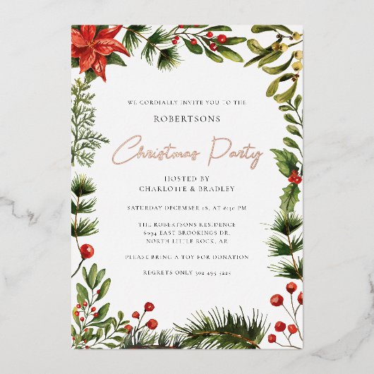 Invitation En Aluminium Floral Red Berries Noël Rose Gold (Recto)