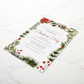 Invitation En Aluminium Floral Red Berries Noël Rose Gold (Rotation)