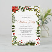 Invitation En Aluminium Floral Red Berries Noël Rose Gold (Debout devant)