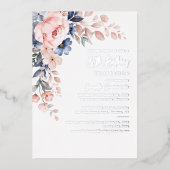 Invitation En Aluminium Floral rose 80e anniversaire fête Argent (Recto)