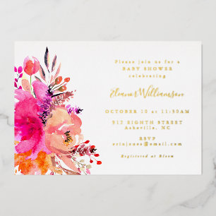 Invitation En Aluminium Floral rose clair moderne Baby shower simple Or