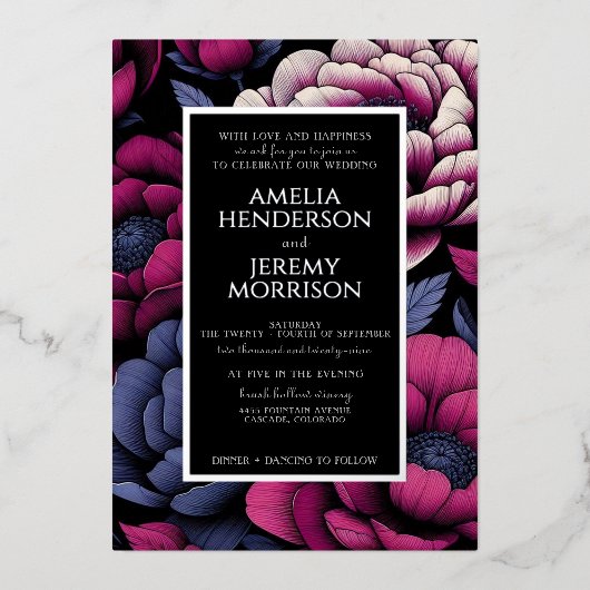 Invitation En Aluminium Floral rose gras (Recto)