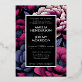 Invitation En Aluminium Floral rose gras avec photo (Recto)