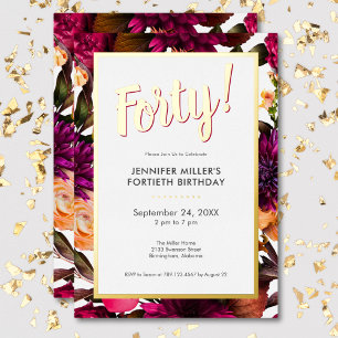 Invitation En Aluminium Floral rose & or moderne 40e anniversaire