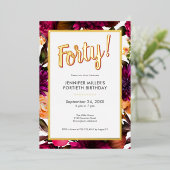 Invitation En Aluminium Floral rose & or moderne 40e anniversaire (Debout devant)