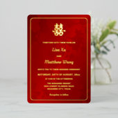 Invitation En Aluminium Floral Rouge or Mariage chinois (Debout devant)