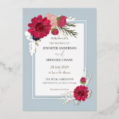 Invitation En Aluminium Floral Rouge Vert Mariage (Recto)