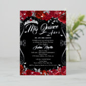 Invitation En Aluminium Floral Ruby Rouge Noir Mis Quince Quinceanera (Debout devant)