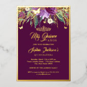 Invitation En Aluminium Floral Sparkling Amethyst Quinceanera Anniversaire (Recto)
