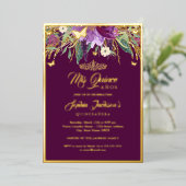 Invitation En Aluminium Floral Sparkling Amethyst Quinceanera Anniversaire (Debout devant)