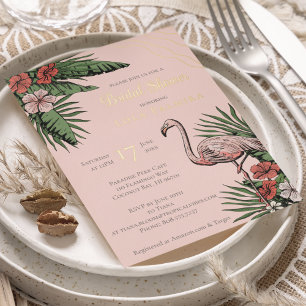 Invitation En Aluminium Floral Tropical Flamant Corail Mariage Or