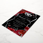 Invitation En Aluminium Flore Argent Rouge Défilé Masquerade Quinceanera (Rotation)