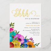 Invitation En Aluminium Flore brillante et audacieuse Shhhh Surprise or d' (Recto)