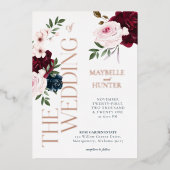 Invitation En Aluminium Flore d'aquarelle classique en Bourgogne et marine (Recto)