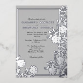 Invitation En Aluminium Flore d'argent et gris élégant (Recto)
