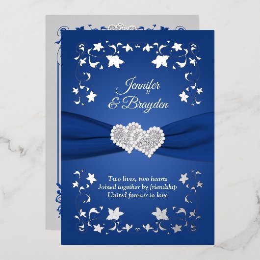 Invitation En Aluminium Flore de l'huile d'argent, Mariage des coeurs join (Recto/Verso)